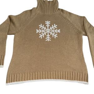 Norton Mcnaughton Ladies Size PL Beige Turtleneck Snowflake Pullover Sweater